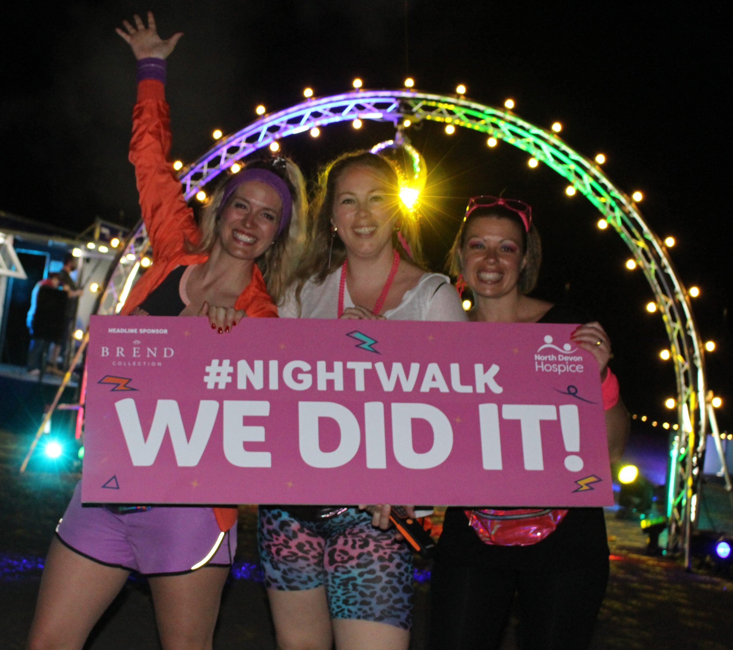 immersive light trail design. Social Media Image from Illuminated Finish Line of Charity Nightwalk Noth Devon Hospice UK